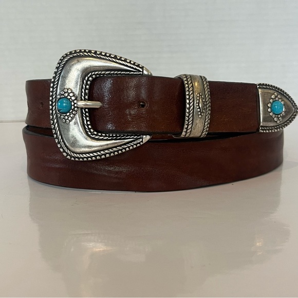 ScreenWorn Interview with the Vampire Mens Leather Western Belt Turquoise Buckle - Picture 2 of 14